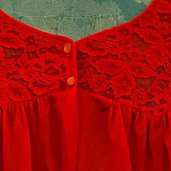 Sans Souci Vintage Red Boho Nylon Lace Womens Red House Coat Size Small - Picture 3 of 7